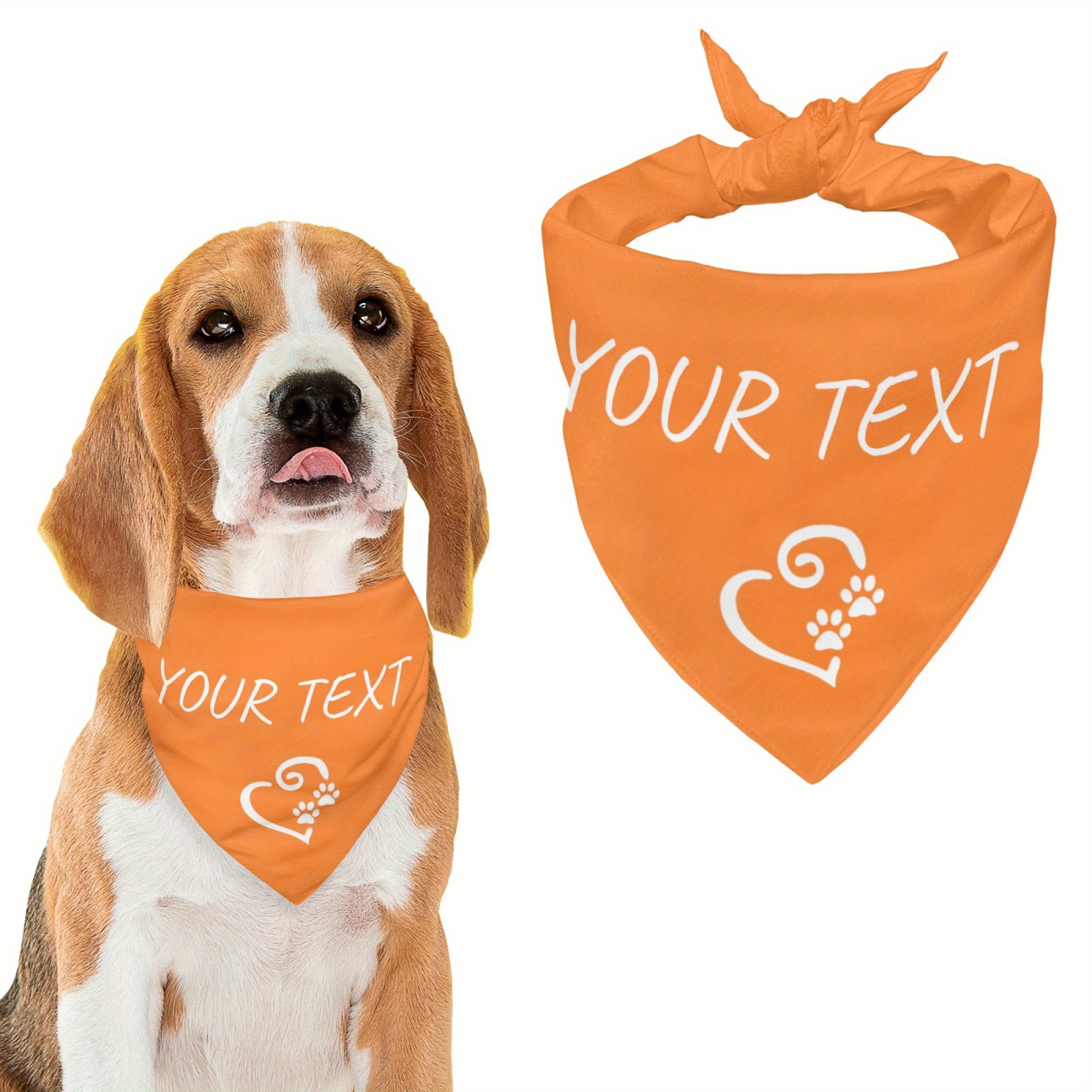 TEMU Customizable Pet Bandana With Personalized Text & Paw - Adjustable Bib For , Machine Washable Durable Fabric, Options For Small Medium Large