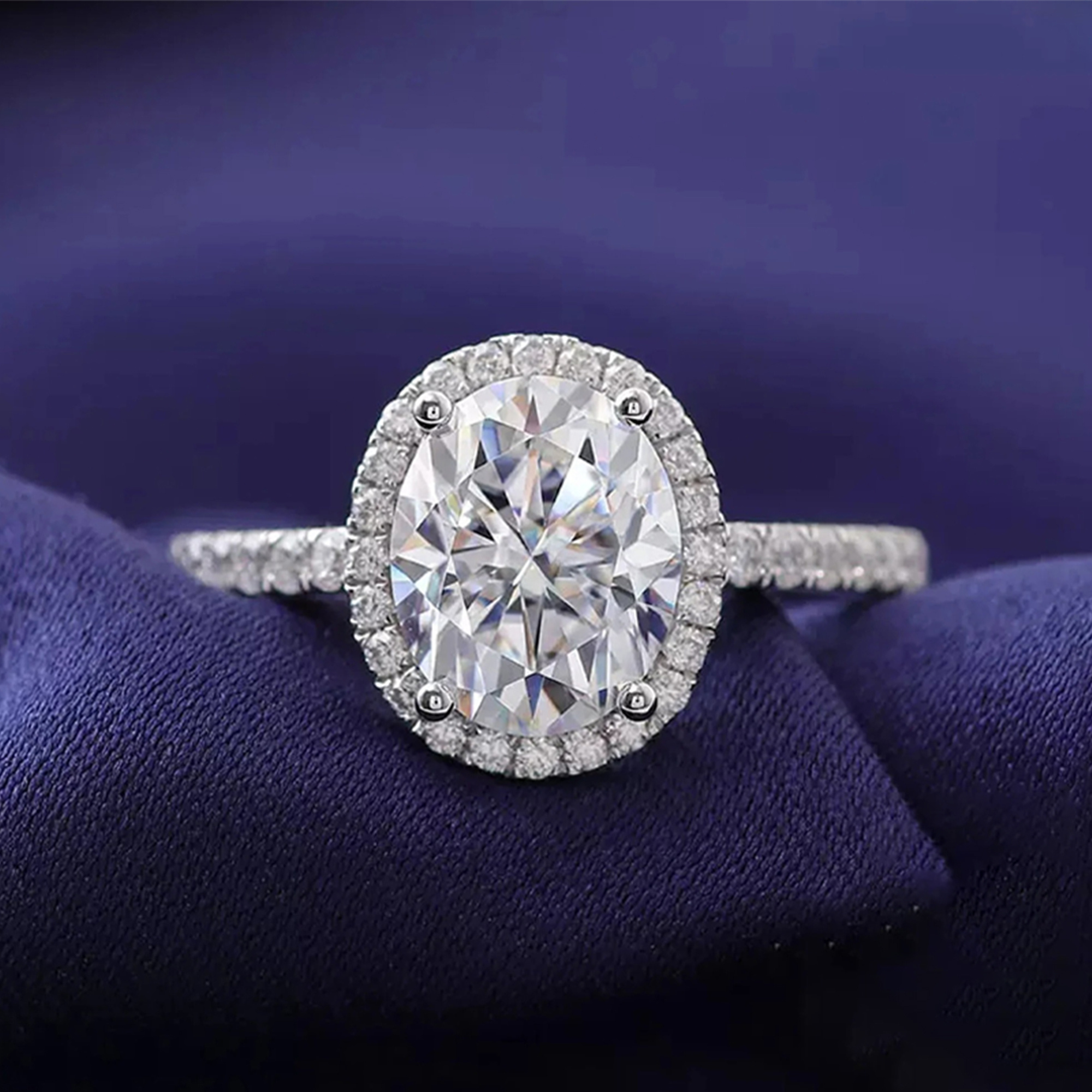 Women's 1 Carat Oval Cut Moissanite Bezel Setting Ring, Gift