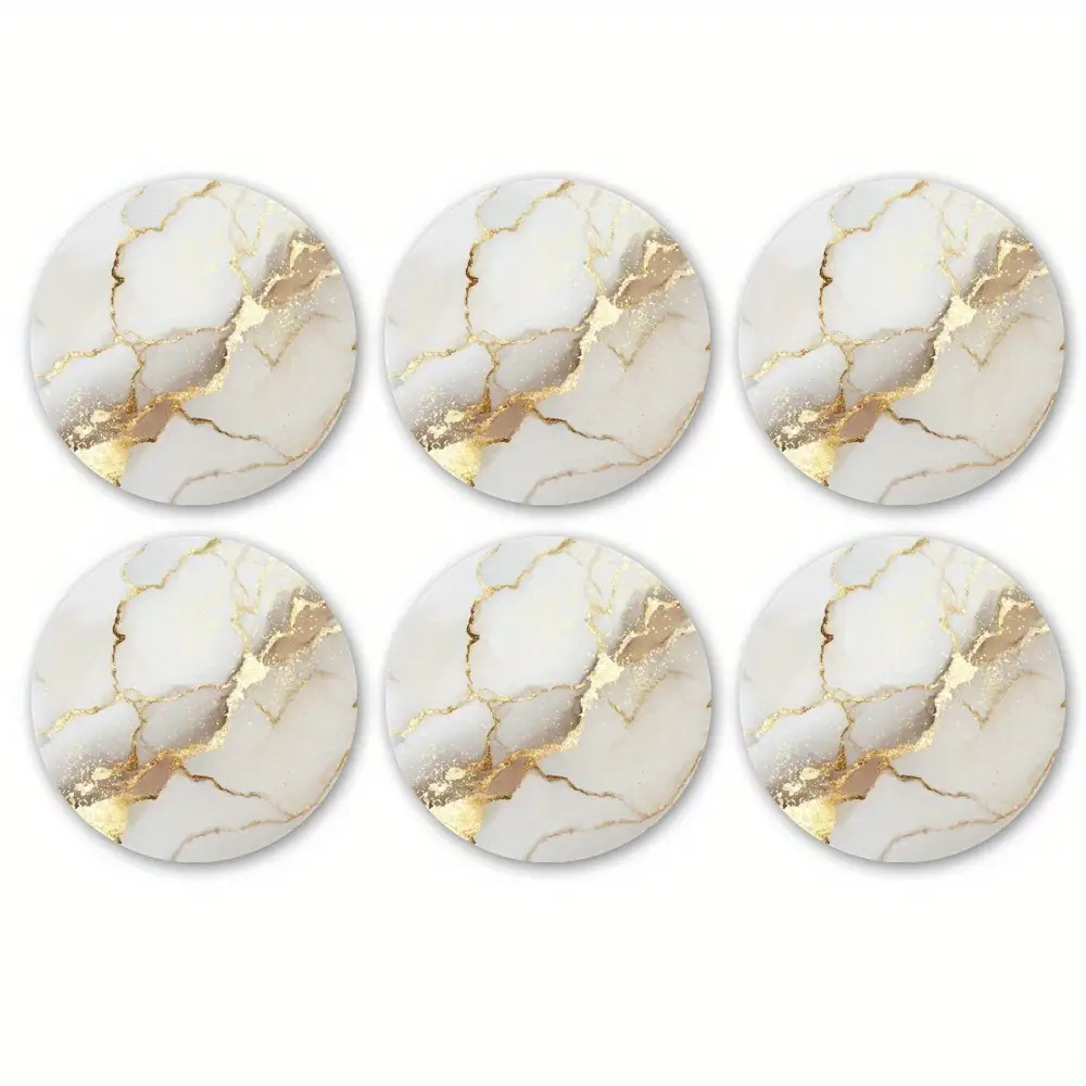 TEMU Lot de 6 sous-verres ronds à motif , idéaux pour offrir en cadeau - Protège-tables à grain de bois avec marbre, ensemble de sous-verres élégants