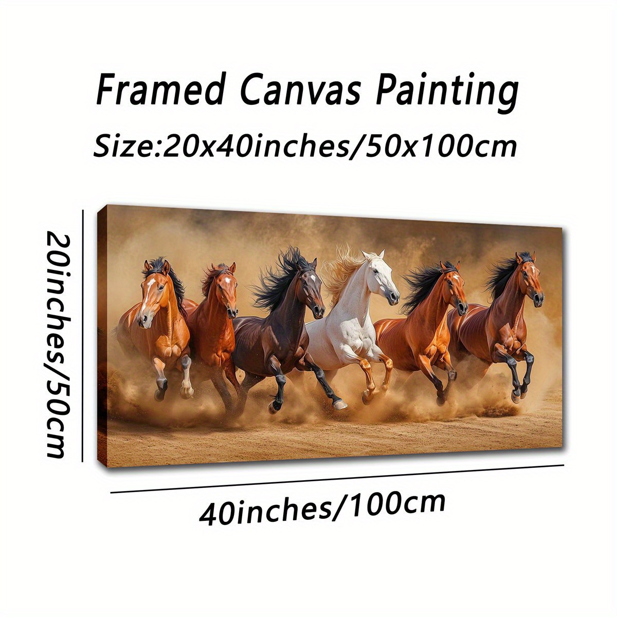 TEMU Horse Abstract Watercolor Canvas Art - Framed, Minimalist Modern Decor For Bedroom, Living Room, Office - 20x40 Inches, Horse Lover Gifts