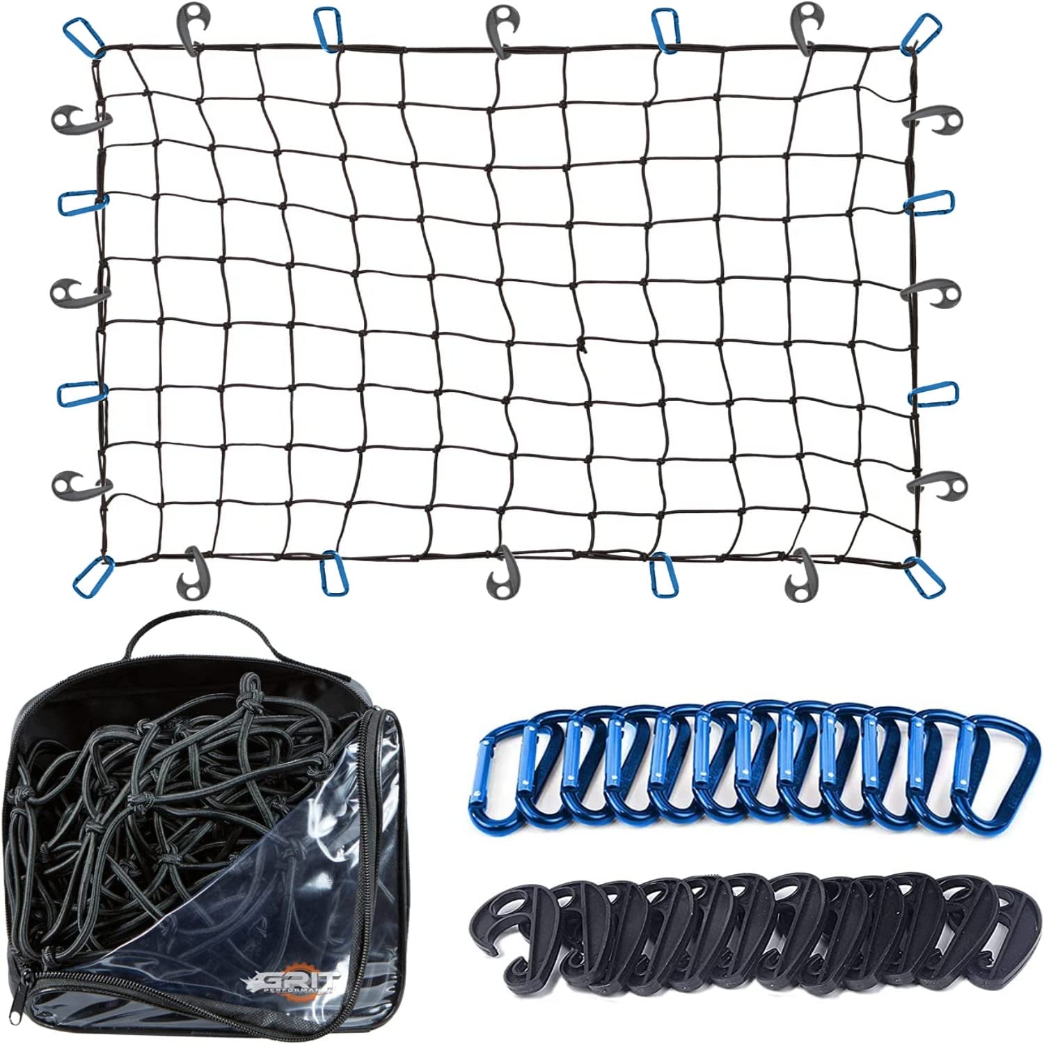 Image of Truck Bed Cargo Net 3 X 4 Ft - Heavy Duty Elastic Mesh With 12 Hooks And 12 Clips, Storage Bag Included, For Pickup Truck, Suv, Trailer And Roof Rack
