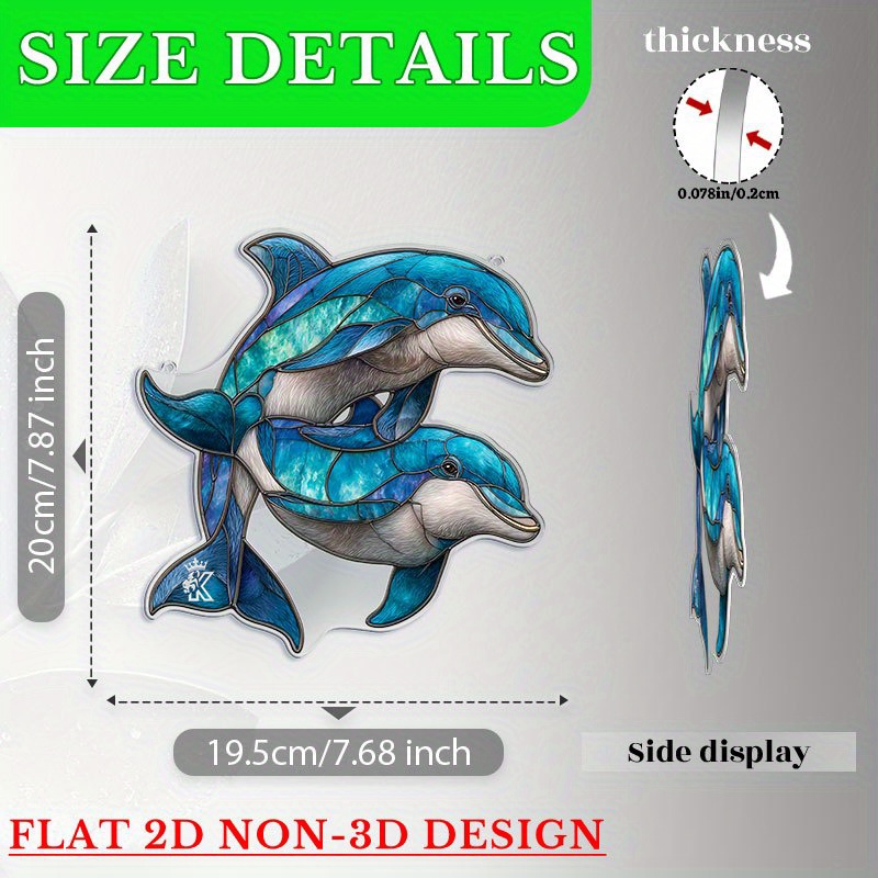 TEMU 2d Flat, 2d Flat, 1pc, Garden Sun Catcher(7.68''x7.87''), | Dolphin Pair Acrylic Sun Catcher, Ocean Decoration For Bathroom Window, Suitable For