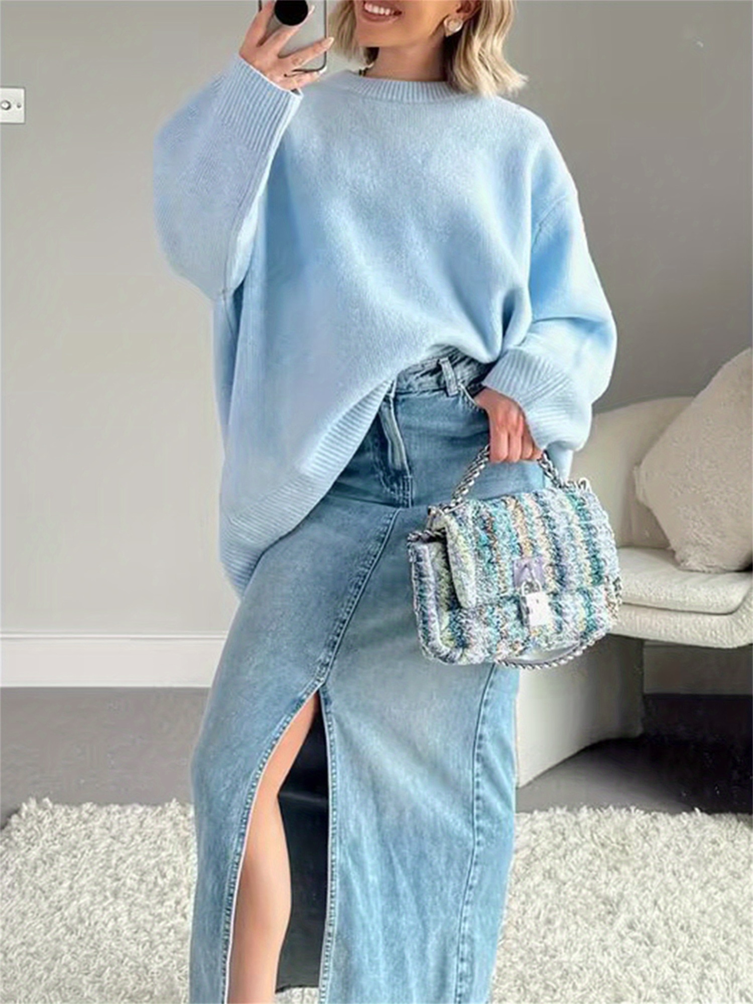 Sweat-shirt Pour Femme - Blanc - Pull Basique à Manches Longues - Pull Sans Capuche - Hiver Décontracté - Hauts Pour Filles - Vêtements Avec Motif - Hauts Sportifs - Fitness, Beige, S