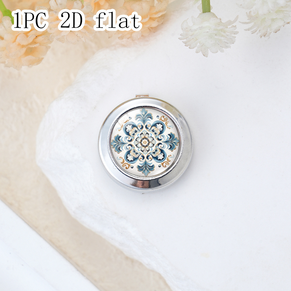 TEMU 1 Pack Bohemian-style Blue And White Pattern 2d Flat Time Gem Glass Shirt Decorative , Round Metal Texture Detachable Button, Versatile For