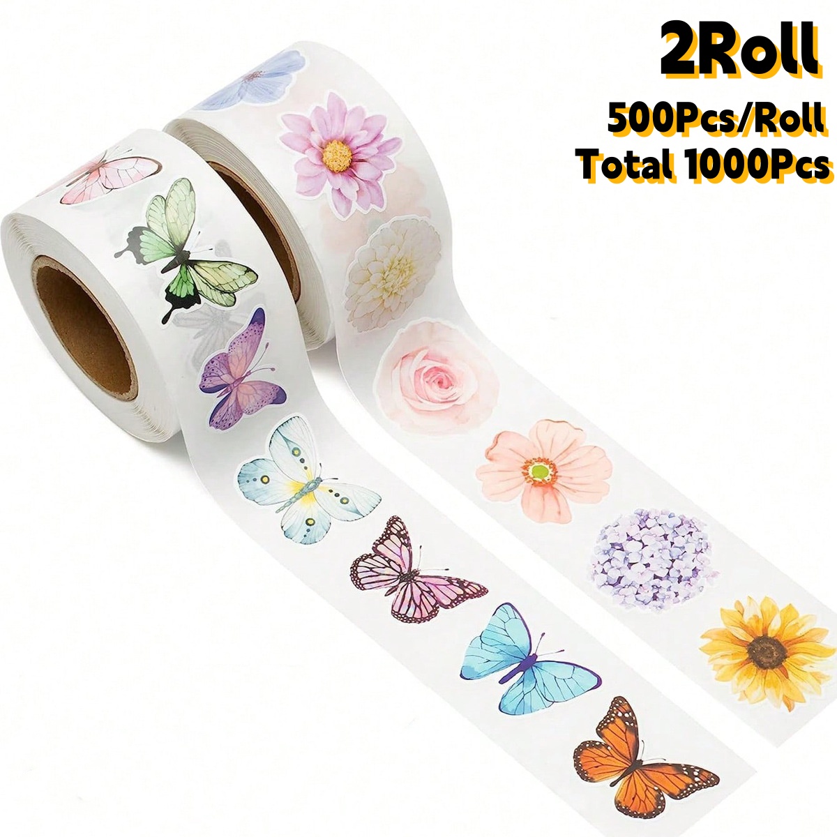 TEMU 2rolls (500pcs/roll, Total 1000pcs) Flower Plant Self-adhesive Stickers, Perfect For Sealing Gifts, Envelopes, And Decorations For Weddings And