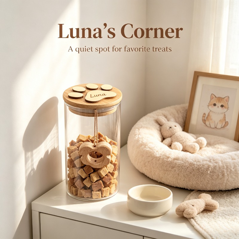 Customizable Glass Pet Treat Storage Vessel