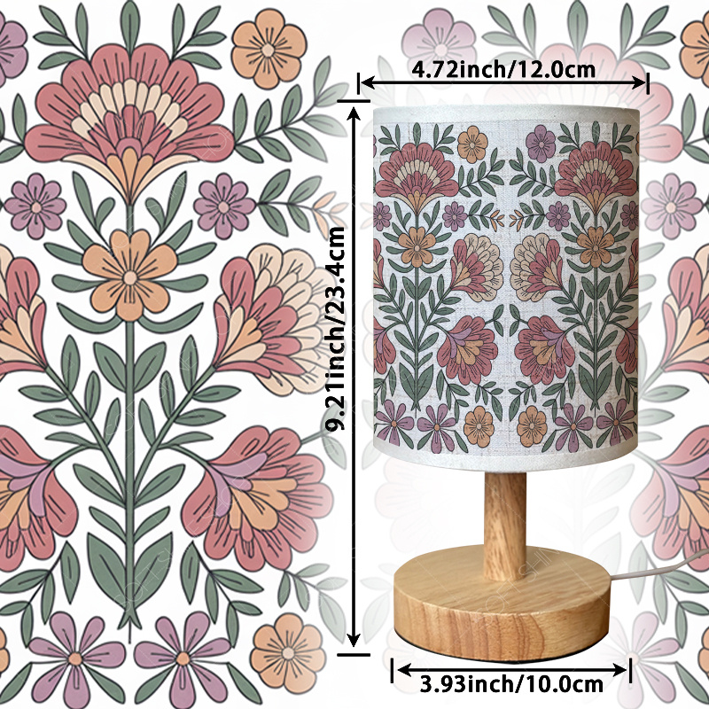 Printed Fabric Shade Table Lamp, USB-Powered LED Light