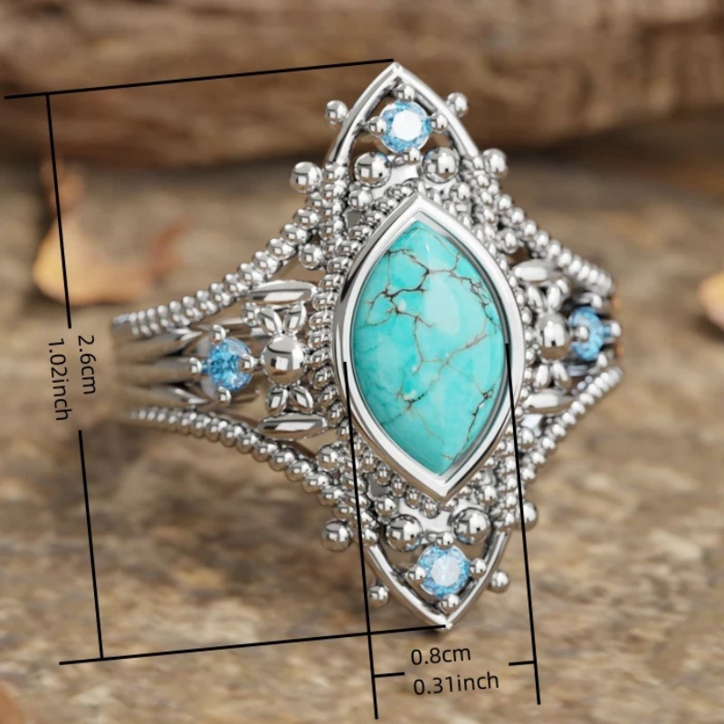 Retro Inlaid Synthetic Turquoise Ring for Women