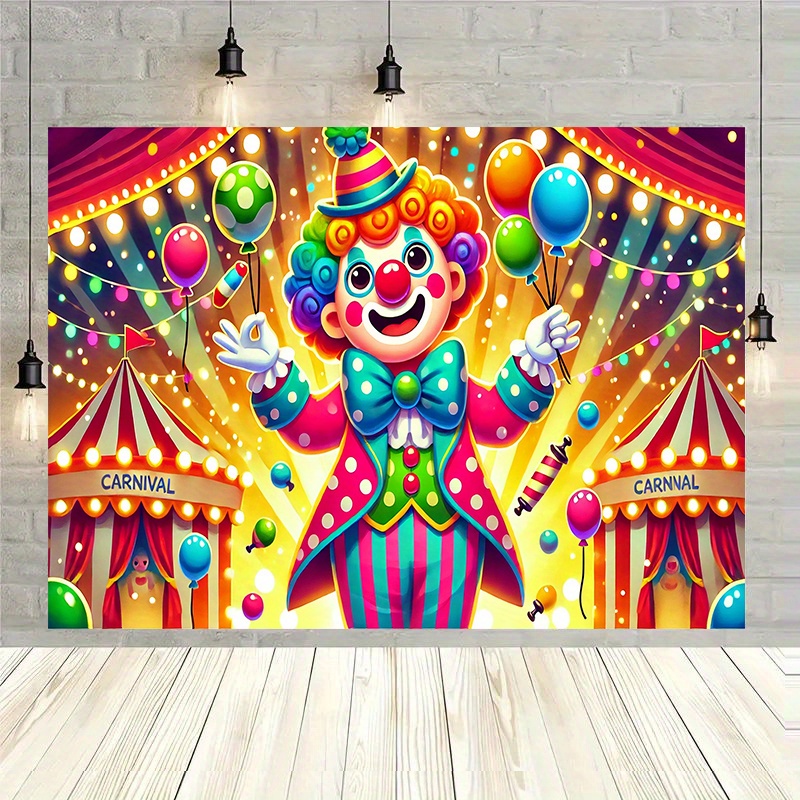 

1pc Carnival Night Clown Polyester Backdrop Banner - Vibrant Decoration For Home, Party, And Photo Booths, Ideal For Room And Garden Decor, Carnival Theme Party Decorations