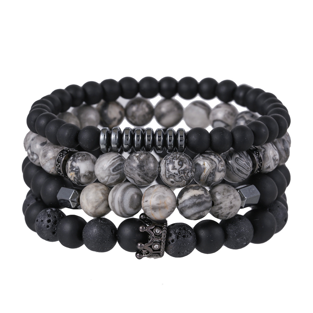 TEMU New 4pcs Set Of Black Stone Stone Layered Bracelet Elastic Bracelet Men's Bracelet Jewelry Accessories