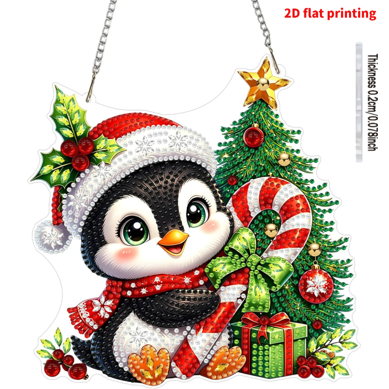 TEMU 2D Flachdruck Niedlicher Pinguin Diamant Malerei Anhänger 5D Acryl Strass Malerei Set | Diamant Malerei Fenster Ornament, Spezielle Form Diamant