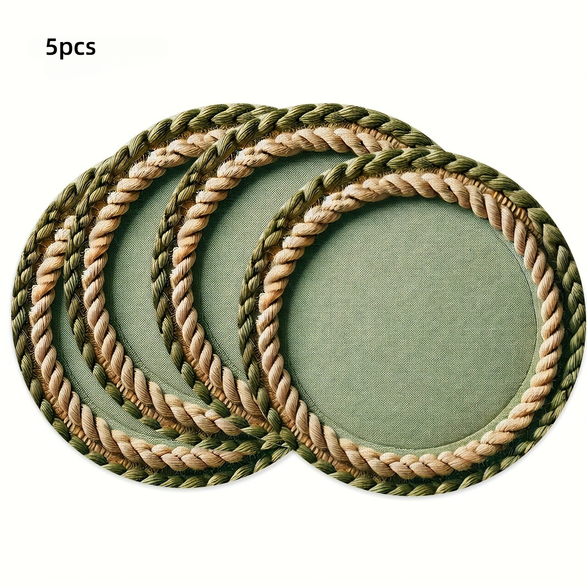 TEMU Set Of Placemats Featuring And Beige Rope Border, With A Beige Center. Durable Fabric Mats Measure 15x15 Inches And Are Hand Wash . Perfect For