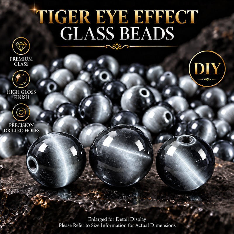 TEMU 30pz/Set di perline in pietra occhio di leone sfumata -grigio da 8 mm, materiale in vetro, materiali per gioielli, infilatura perline per