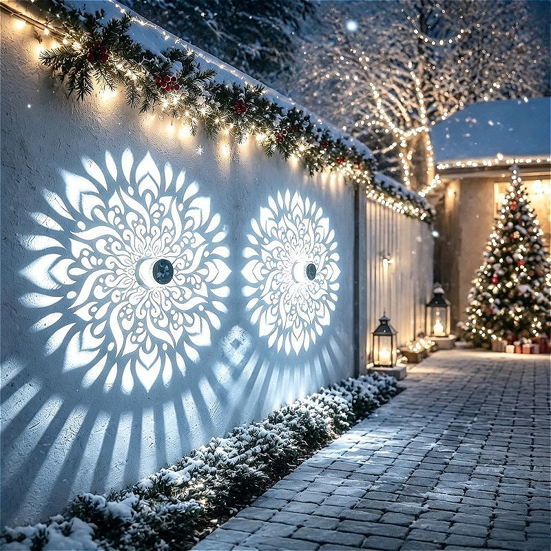 TEMU 2pcs Smart Mandala Lanterns - Warm//white Light, Christmas New Arrival, Solar Outdoor Projection Wall Lights, Mandala-themed Led Solar Lights,