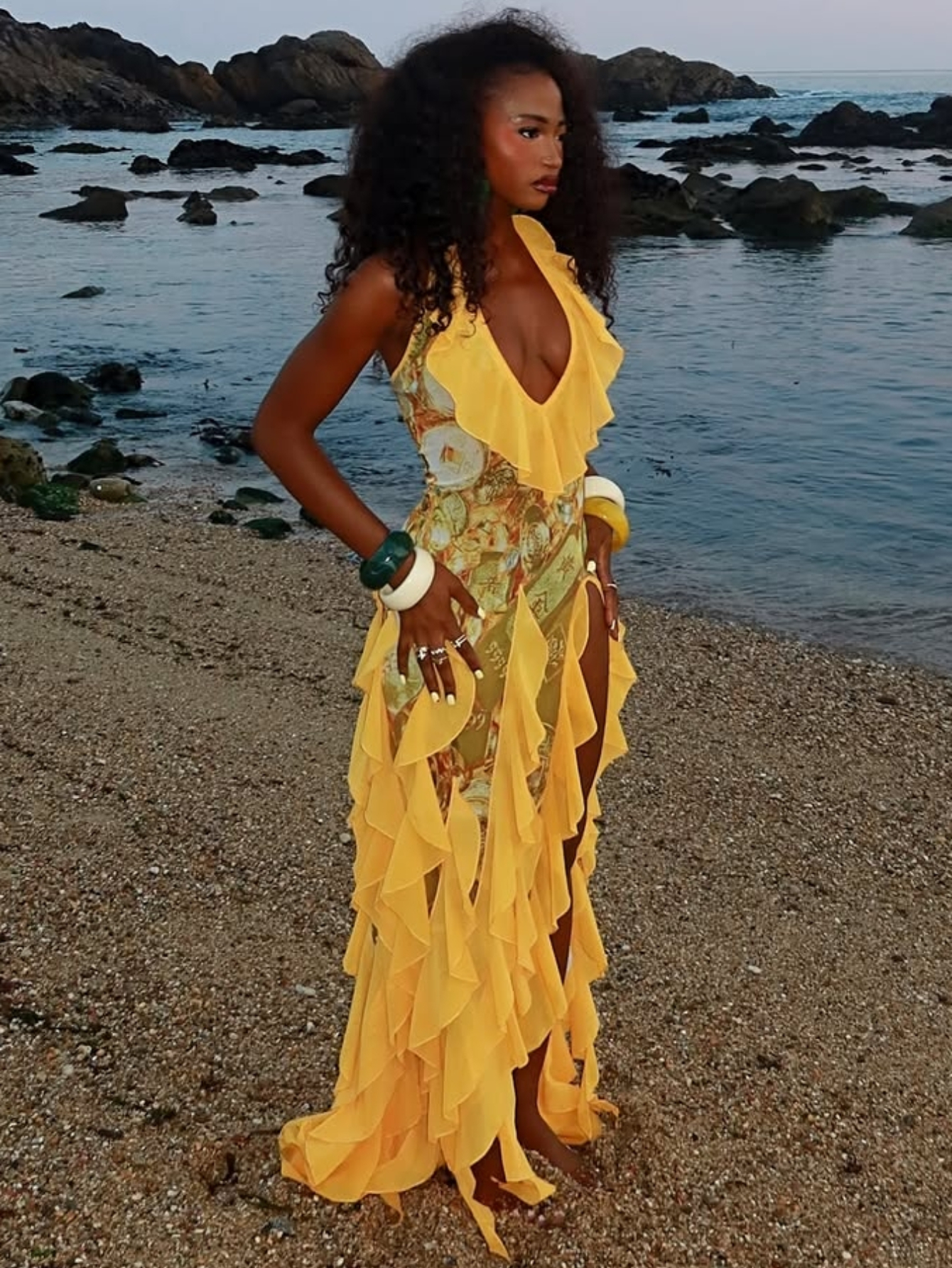 yellow beach cover up dress sold on Temu United States Yellow floral