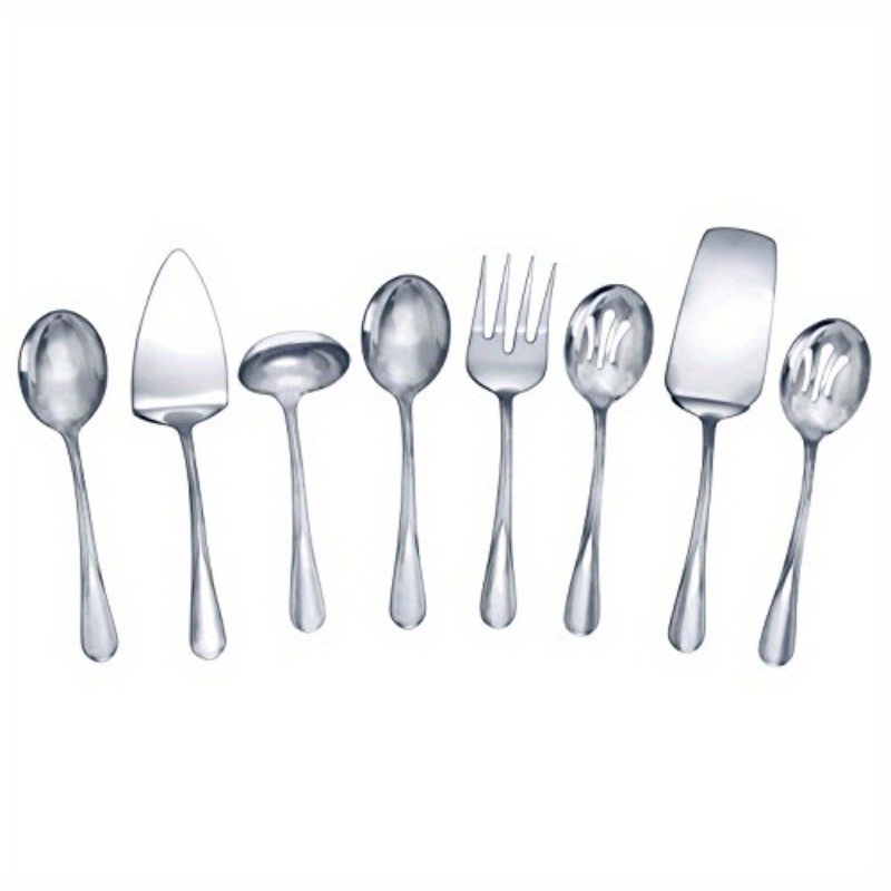 8pcs stainless steel serving set   2 serving pieces 2 dessert pieces 2 forks 2 knives 2 spoons and 2 chopsticks   picnics bbqs and outdoor   picnic essentials modern serving set durable cutlery Product details 0