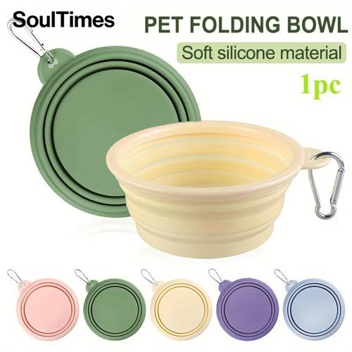 1pc foldable pet bowl outdoor pet water bowl dog drinking bowl thickened foldable pet bowl portable pet tableware with carabiner dog travel bowl suitable for travel hiking camping and in 6 colors