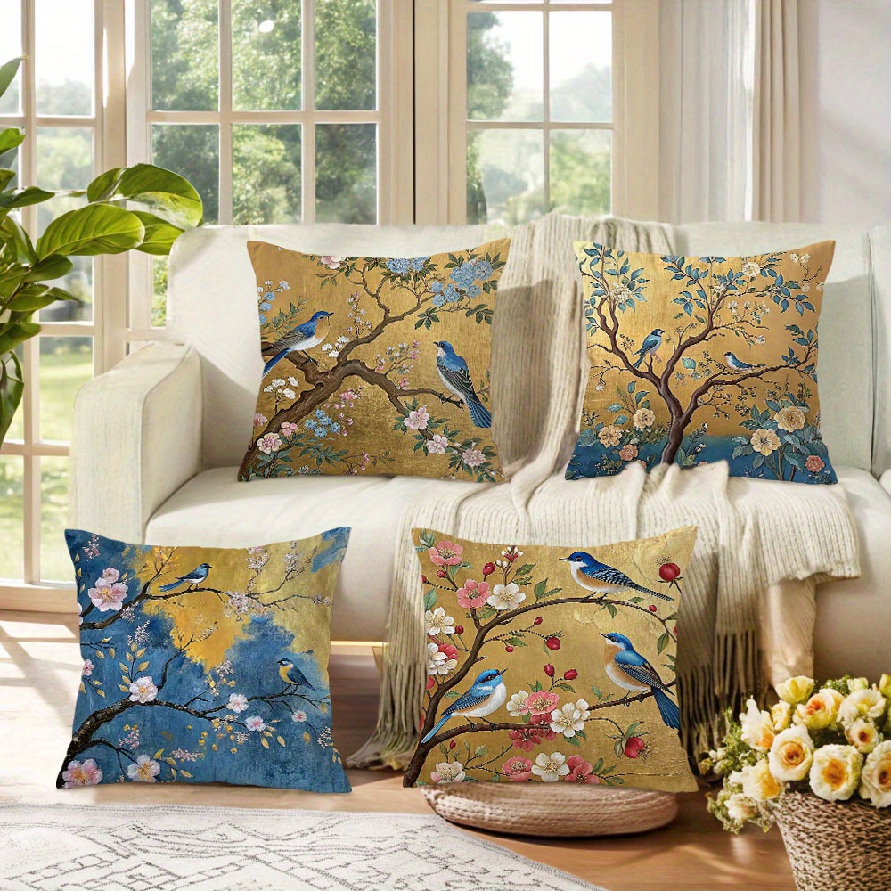 4pcs bohemian blue bird floral throw pillow covers 18x18in Temu