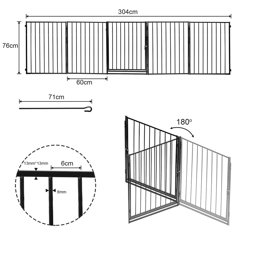 TEMU Opvouwbaar metalen hondenhek met doorloopdeur, binnenshuis huisdierafscheiding voor open , hal en kamerafscheiding, 304cm/310cm