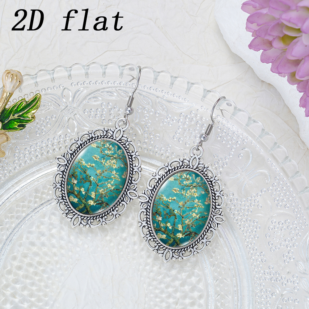 Time Gem Glass Earrings with Van Gogh's Almond Blossom Pattern