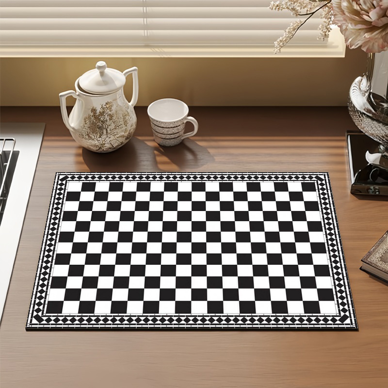 

1pc Checkered Dish Drying Mat - , Countertop Pad For , Machines, And Appliances -