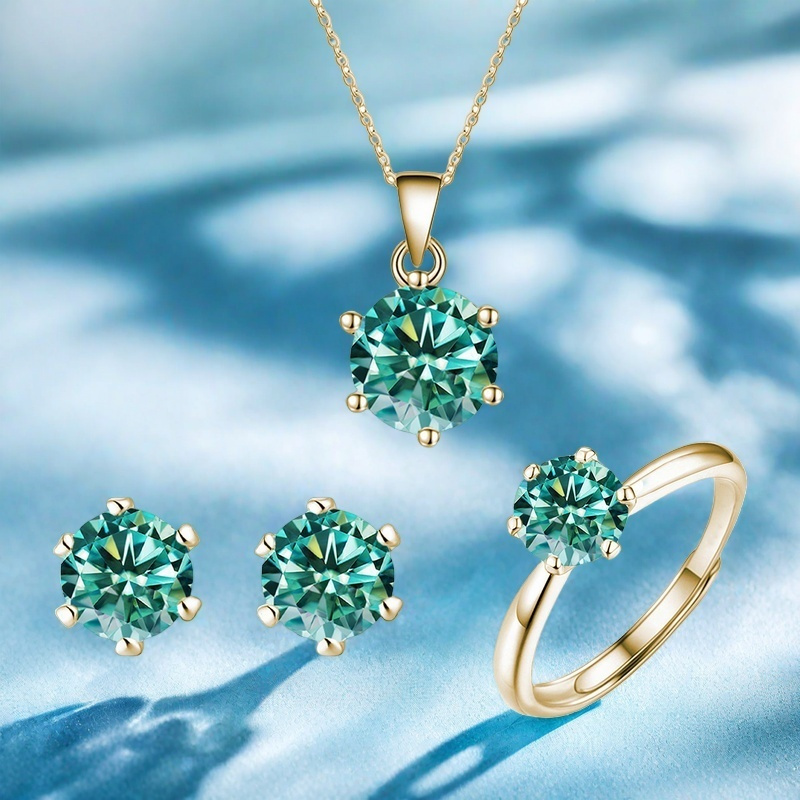 TEMU 1carat Moissanite Jewelry Set Party Wedding Rings Earrings Necklace Jewelry Gift Six-claw Birthday Gifts Fine Jewelry Sets For Girl