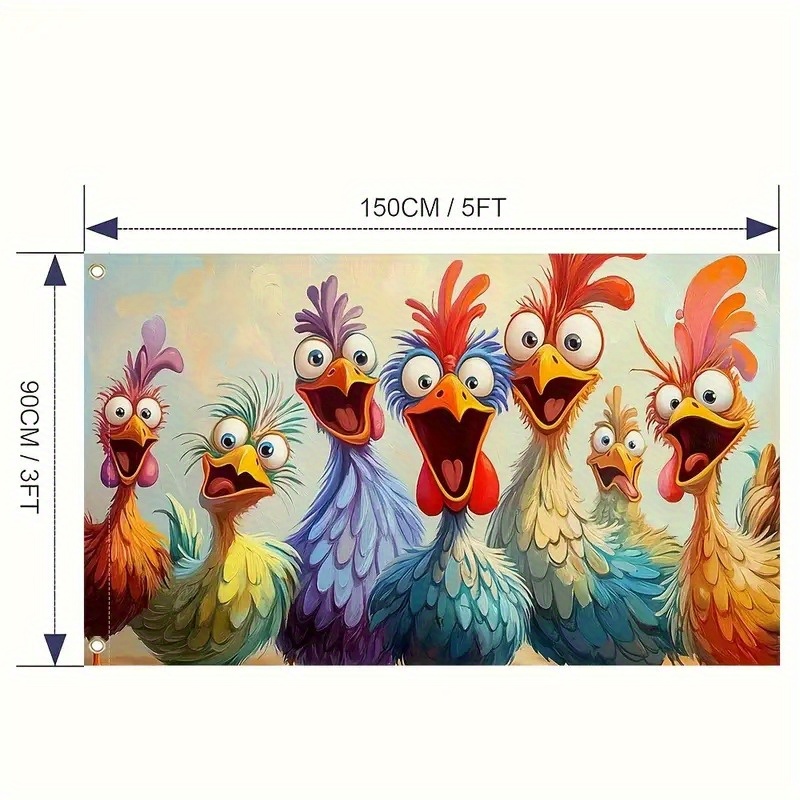 Image of 1pc A Chicken Coop Flag Made From 100% Polyester, Designed To Weather And Resist Fading, Featuring A Colorful Cartoon Chicken Design Suitable For Outdoor Decoration, Garden , And Farmhouse Aesthetics