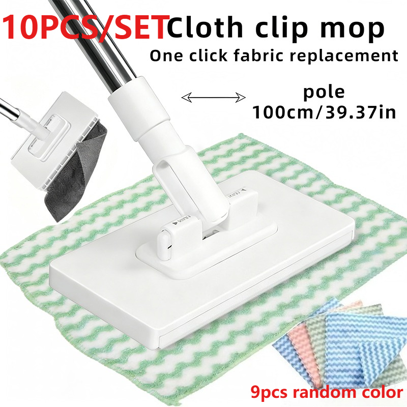 TEMU 10er-Set (1 Mopp und 9 Stück Tücher in zufälligen Farben) Handwaschfreier Lazy Flatbed Mopp für Nass- und Trockenbenutzung, Wiederverwendbarer