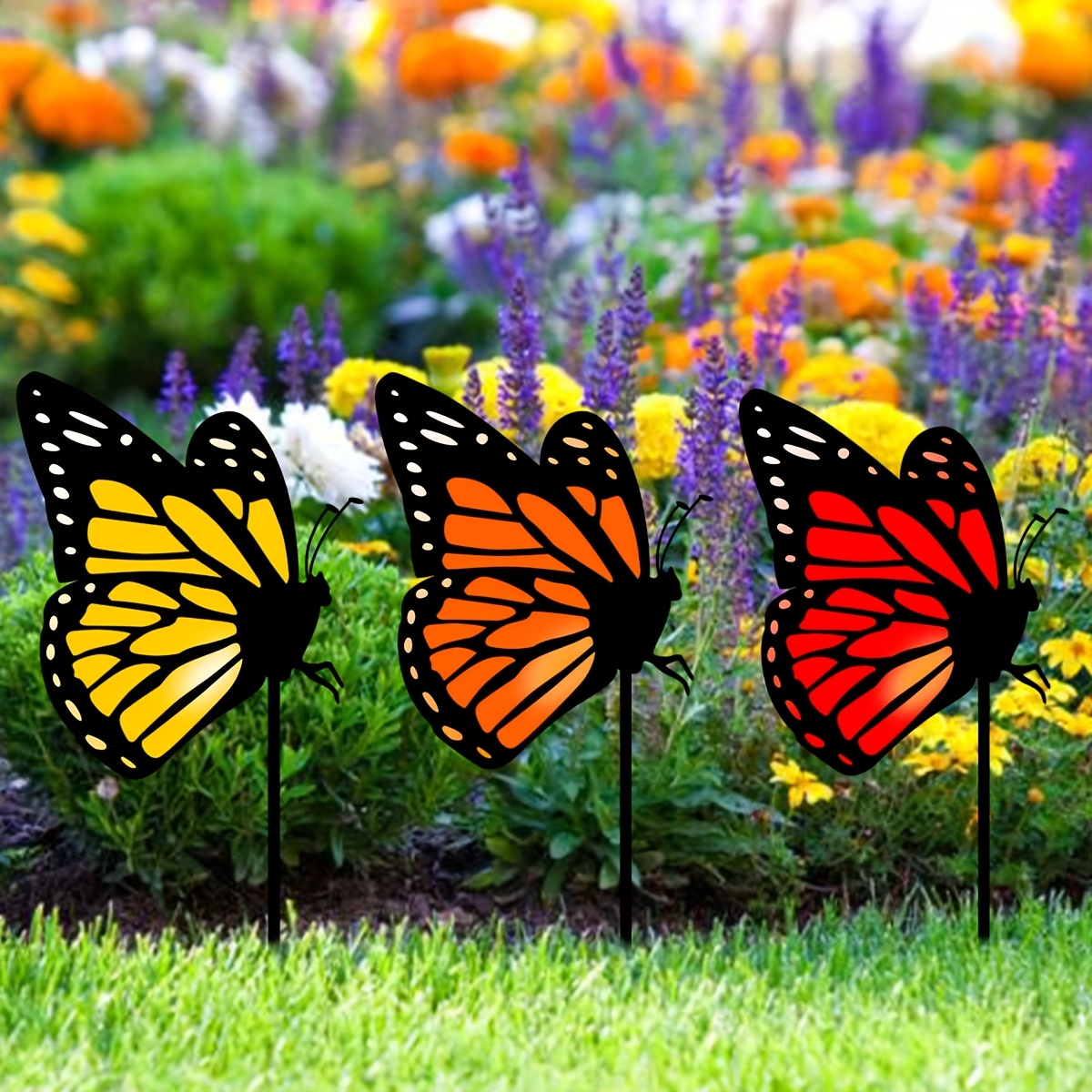 TEMU 2d Flat, [2d Flat] 3pcs 2d Ground Stakes, Outdoor Courtyard Lawn Decor, Colorful Cordless Garden Party Decoration, Creative Landscape Ornament,