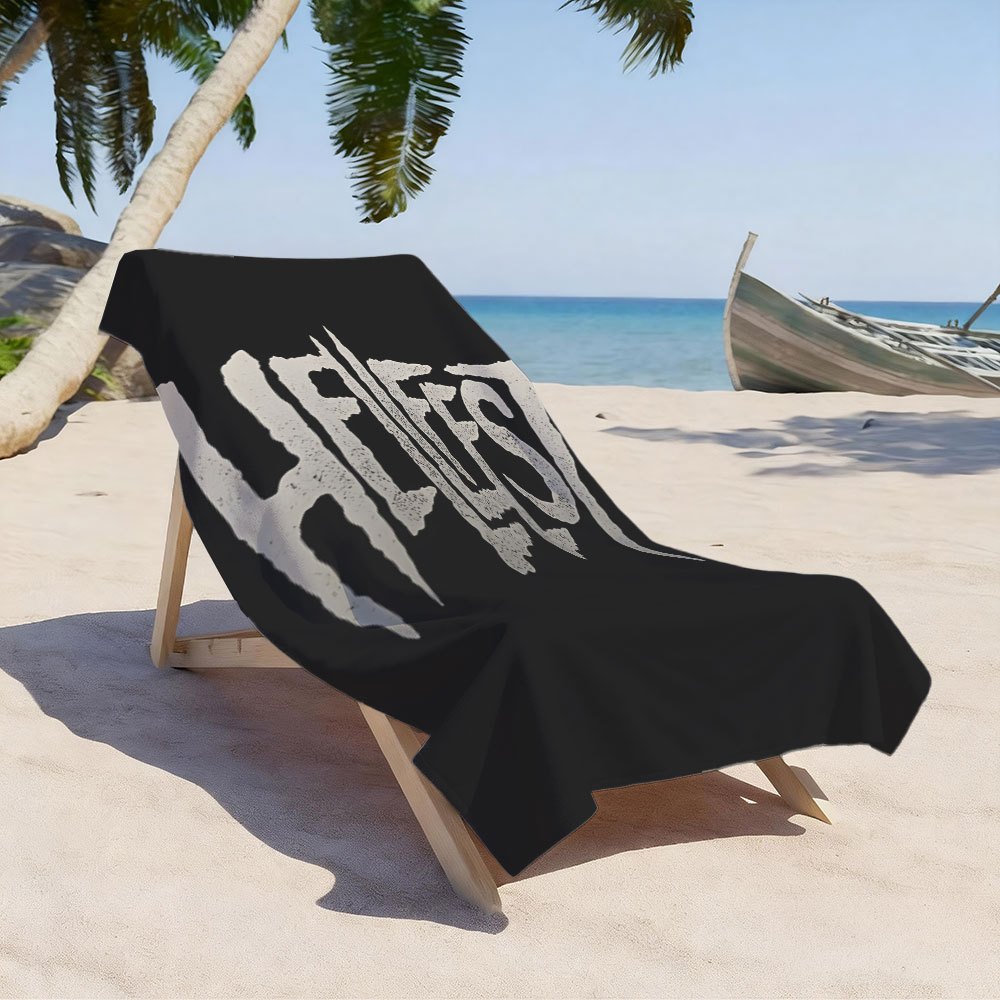 TEMU Serviette de plage texturée avec imprimé HELFEST pour les festivaliers, les mélomanes et