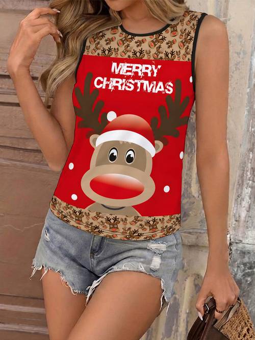 artikel foto merry christmas rendier t-shirt damesmode digitale print tanktop, regular size