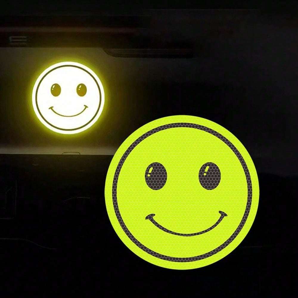 Reflective Happy Face Sticker- Safe Sticker For Backpacks, Bicycles, Helmets And Equipment- Durable Pvc Material, Easy To Apply And Remove, Provides Nighttime Warning For Students And Cyclists