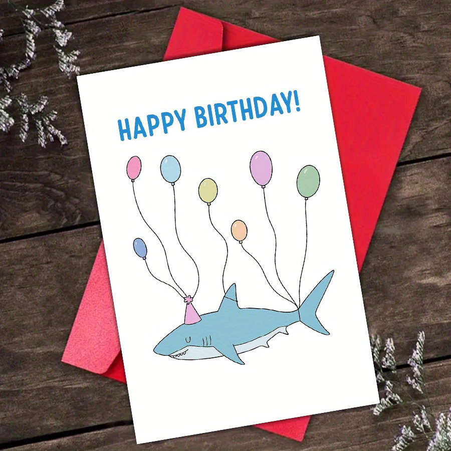 Baby Shark Geburtstagskarte – Personalisierbar Mit Aufklebern, 15,2 X 22,8 Cm, Mit Umschlag