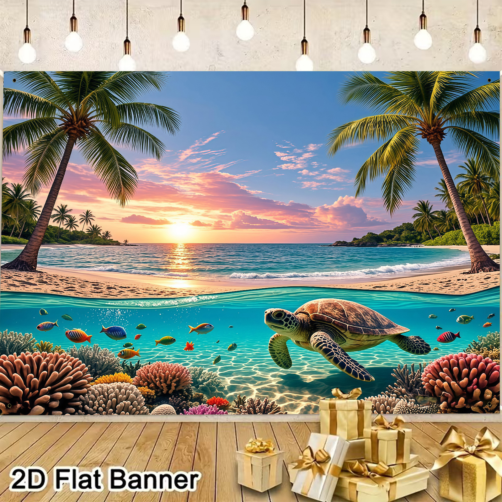 Tropical Beach Theme Polyester Backdrop Banner For Party Decor_voghion.com