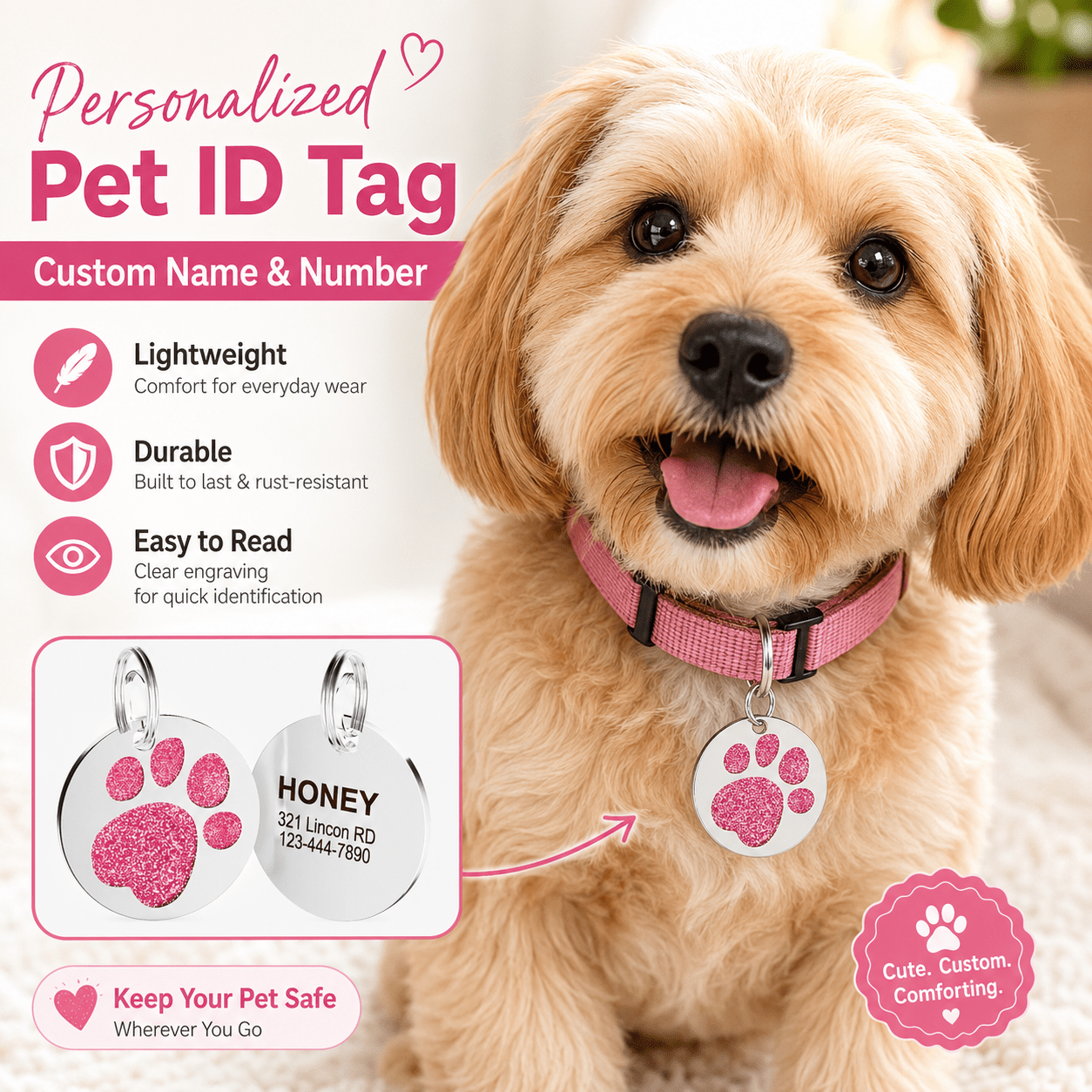 Personalized Double-Sided Pet ID Tag with Custom Name and Phone Number