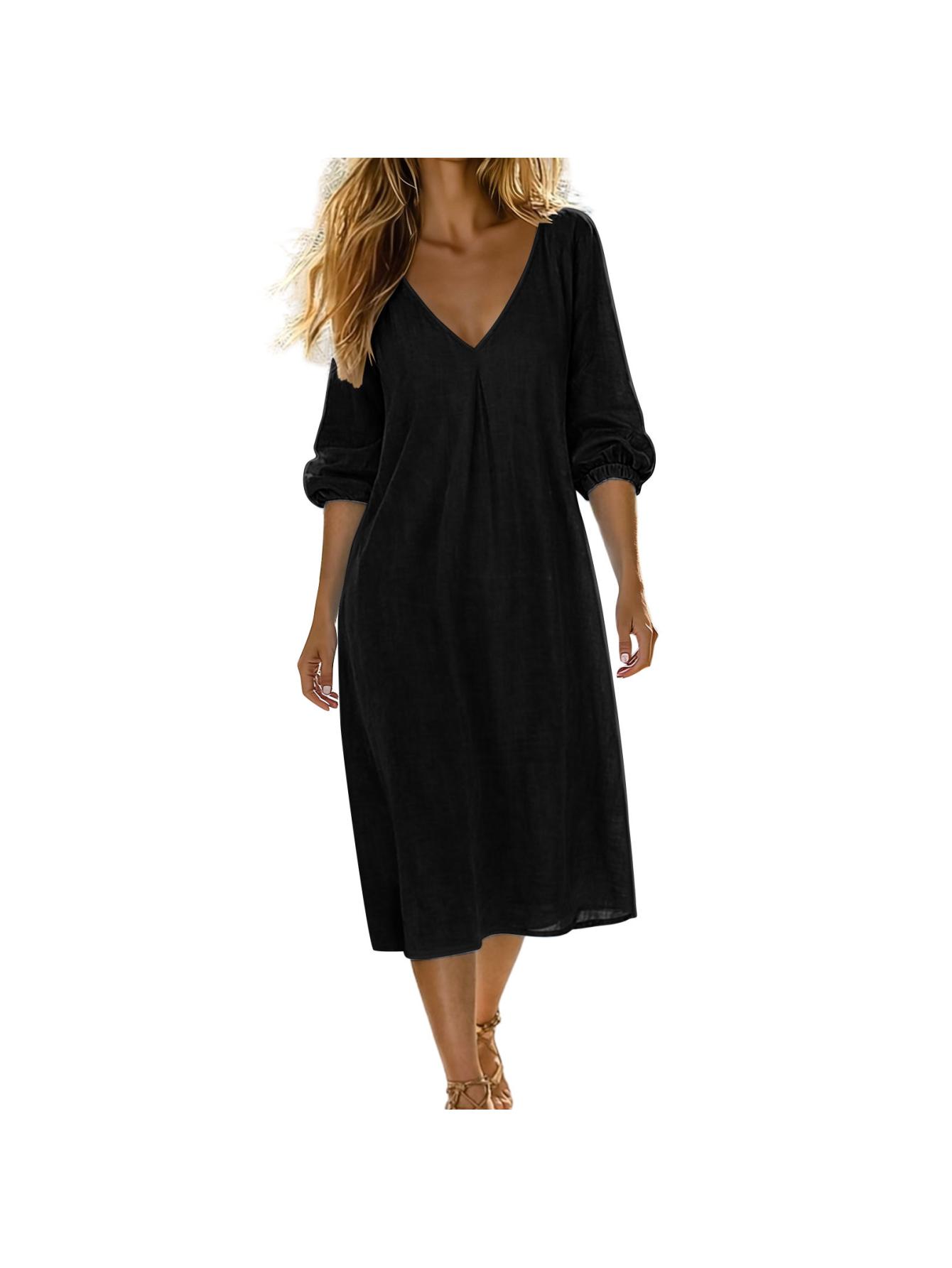 knee length dresses for ladies Black 3/4 Sleeve Maxi Dress – BLANK main image 1