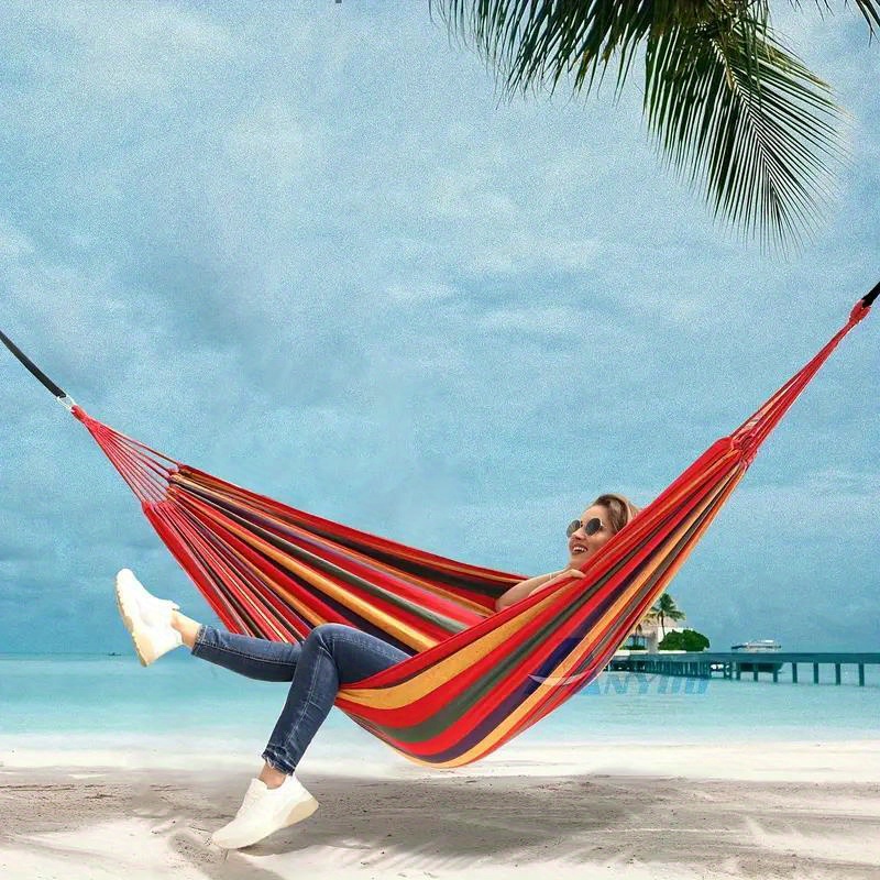 [1-Pack Heavy-Duty Hammock] 1-Pack Heavy-Duty 330lb Capacity Colorful Cloth Hammock | Durable Polyester, Tree-Friendly Straps, Portable Storage Bag, Anti-Flip, Weatherresistant, Reinforced Stitching | Outdoor, Camping, Indoor Relaxation, Camping Essential, Vibrant Design, Backyard Lounging, Stylish Lounging, Outdoor Enthusiasts
