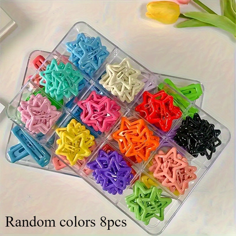 10 Colors, Distribute 8, Colored Hollow Star Shaped Hair Clips With Cute Side Clips And Y2k Women's Hair Clips