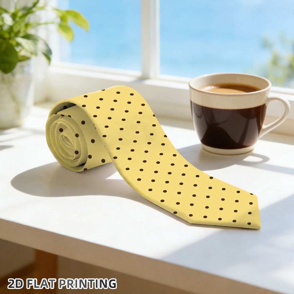 TEMU 1pc, Nœud de cravate imprimé 2D plat et tendance, Imprimé à pois jaune et noir, Accessoire élégant et pour événements formels, fêtes, bureau et