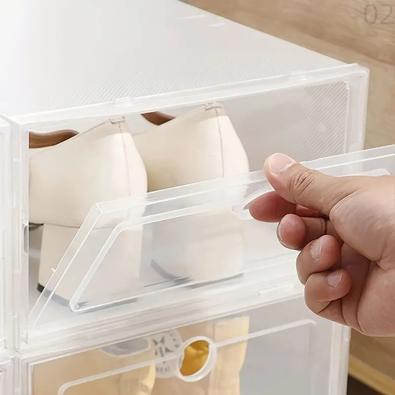 6pcs transparent plastic shoe boxes - moisture & dust proof, easy assembly, ideal for displaying shoes in closets or cabinets, shoe storage organizer details 1