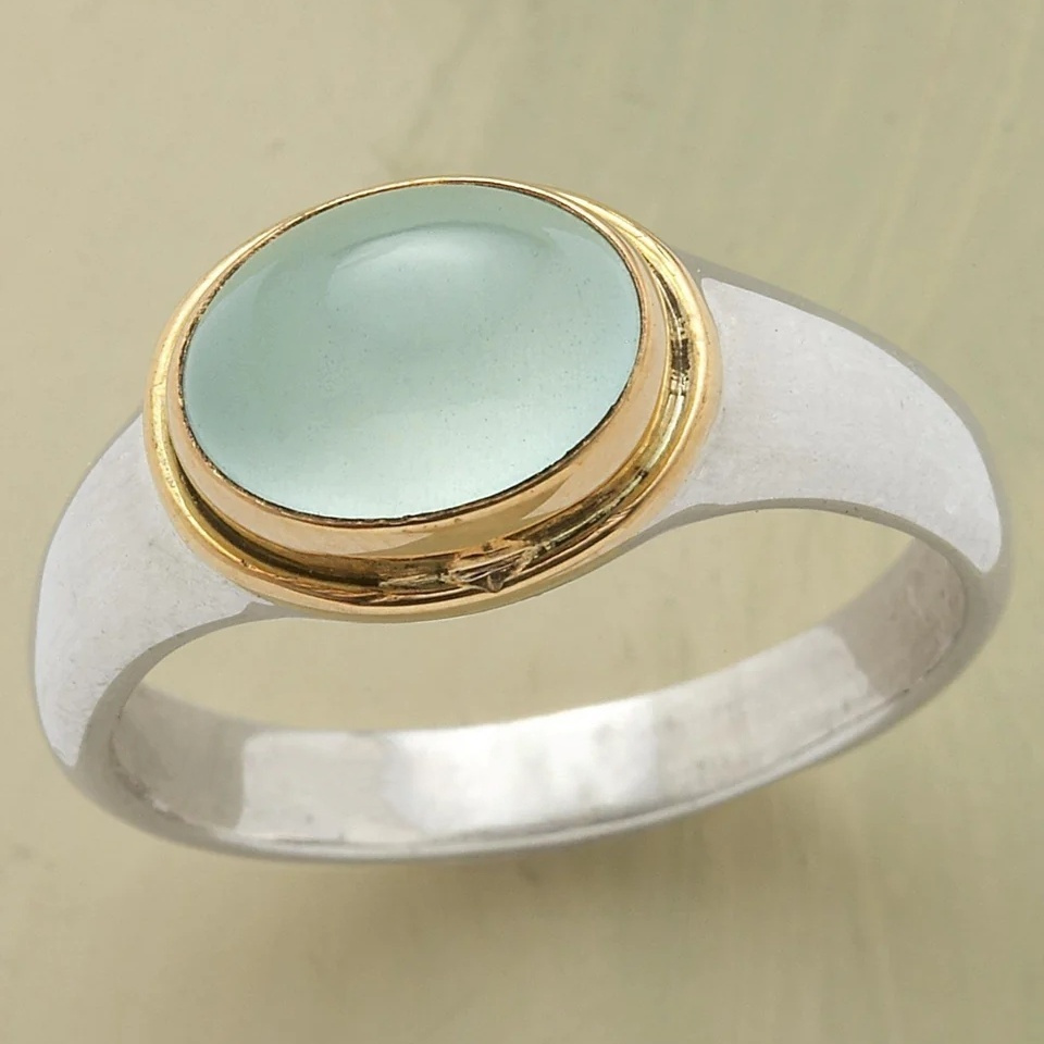 Image of Vintage Copper Material Inlaid With Light Green Ring, Bohemian Style Women' Wear Ring, With 2 Tone For Better Effect