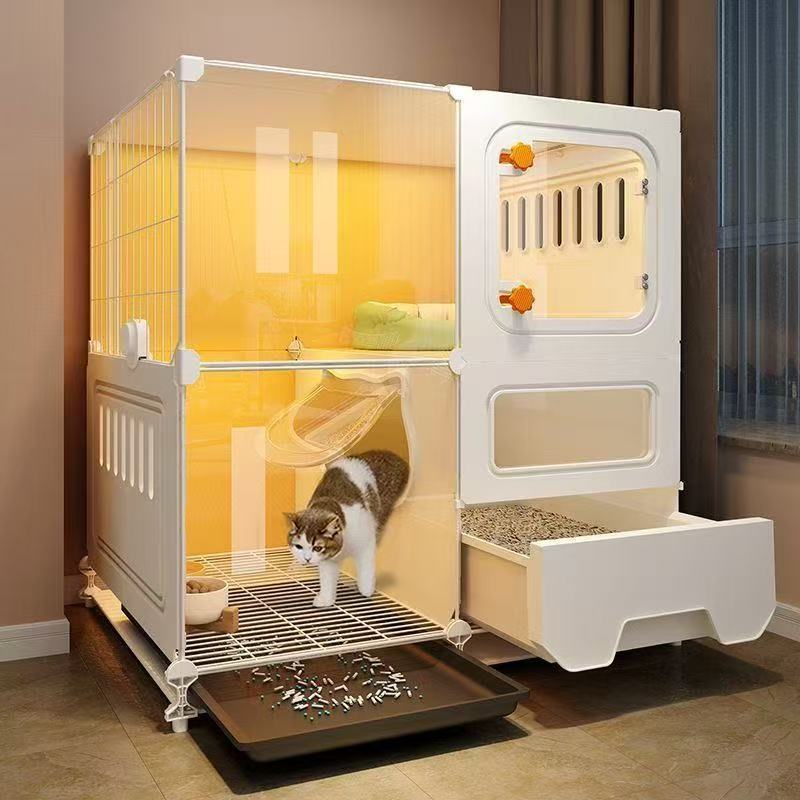 Large 2-Tier Cage with Pull-out Litter Box and Multi-Zone House