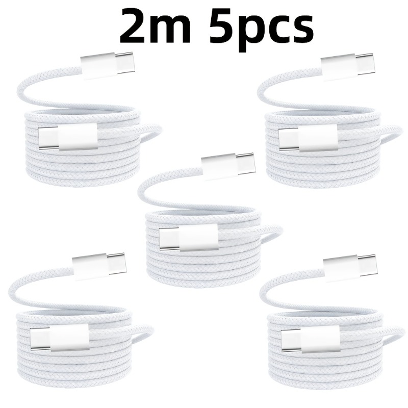 TEMU 5 Packs de câbles USB-C à USB-C tressés, câble de charge rapide et de transfert de données Type-C vers Type-C pour tous les smartphones et