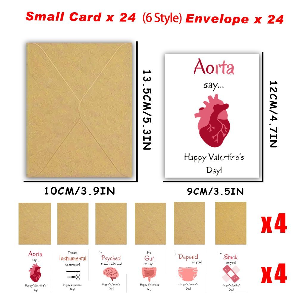 TEMU 24 Funny Medical Valentine's Day Cards, (6 , 4 Cards ) Greeting Cards With Envelopes, Bulk Greeting Cards, Funny Greeting Cards, Holiday Cards