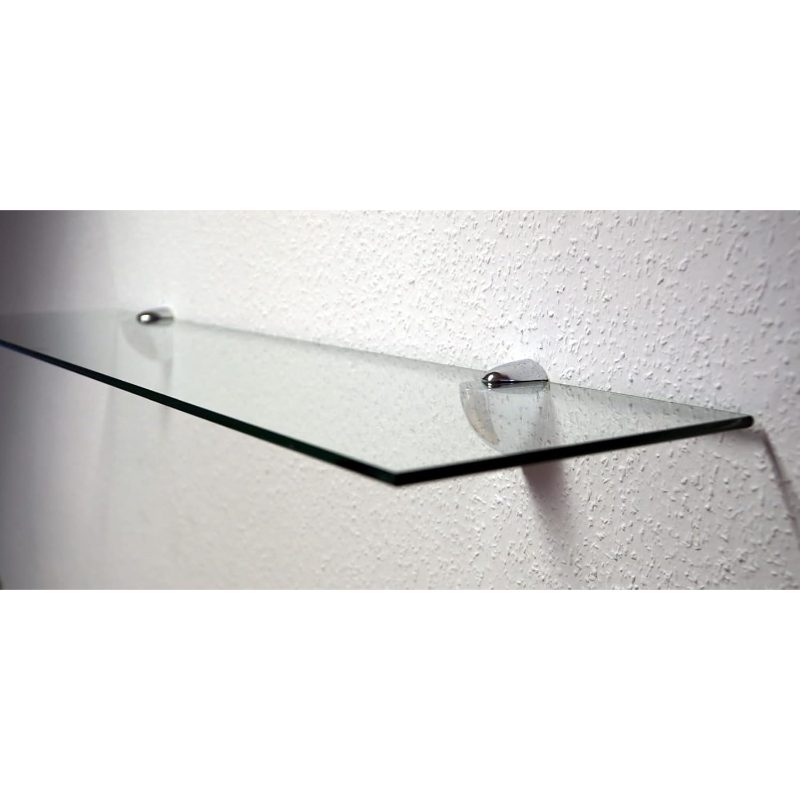 Wall Shelf Made Of 10mm Glass, Clear, Shapes And Sizes, Glass Shelf, Glass Shelf, Glass Shelf, Bathroom Shelf, Corner Shelf Bathroom Shelf (wall Clips Maxi Silvery, 90x20cm), Floating Shelves
