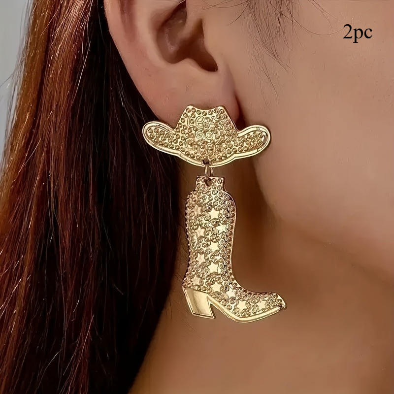 TEMU 2 piezas de aretes para mujer con diseño de de botas y sombrero de vaquero estilo , adecuados para uso diario y regalo de banquete
