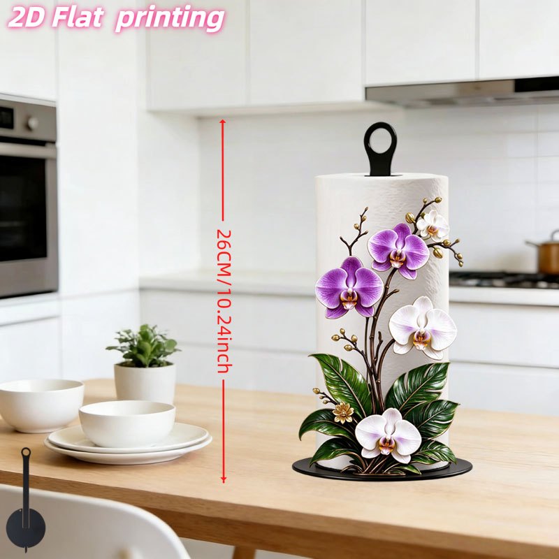 TEMU 2d Flat Printing 1pc Kitchen Paper Towel Holder - Pastoral Style Aesthetic Purple And White Phalaenopsis Orchid Shaped Kitchen Tissue Holder,