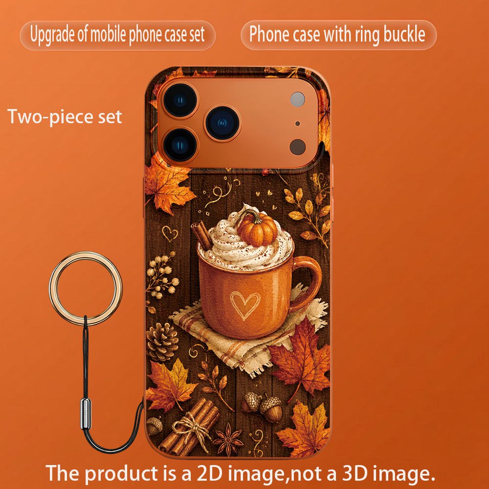 TEMU Phone Case - 2d Printed Phone Case Set, Autumn Pumpkin Latte Pattern With Ring , Two-piece Set For Iphone 17/15/14/13/12/11/pro/max, Protective