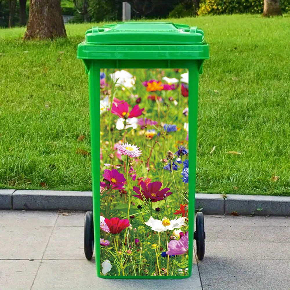 

1pc Vibrant Flowers Trash Can Decorative Stickers, Easy To Apply, & High-quality, Moisture-resistant Sticker For Outdoor Garbage Bins, Diy Natural Landscape Series