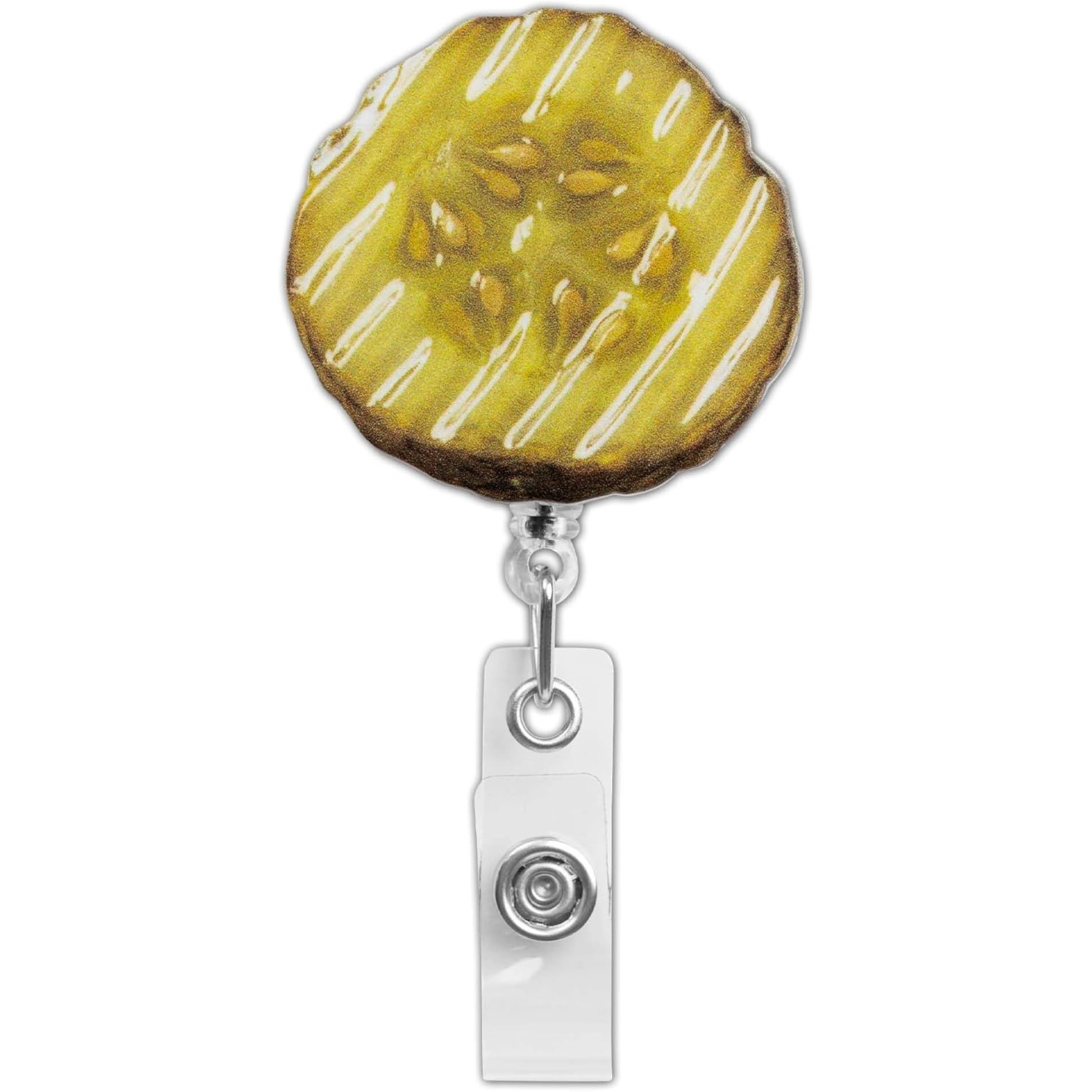 TEMU Enrouleur de badge rétractable 2D amusant de cornichon - Porte-badge d'infirmière , porte-badge d'identification en acrylique de cornichon avec